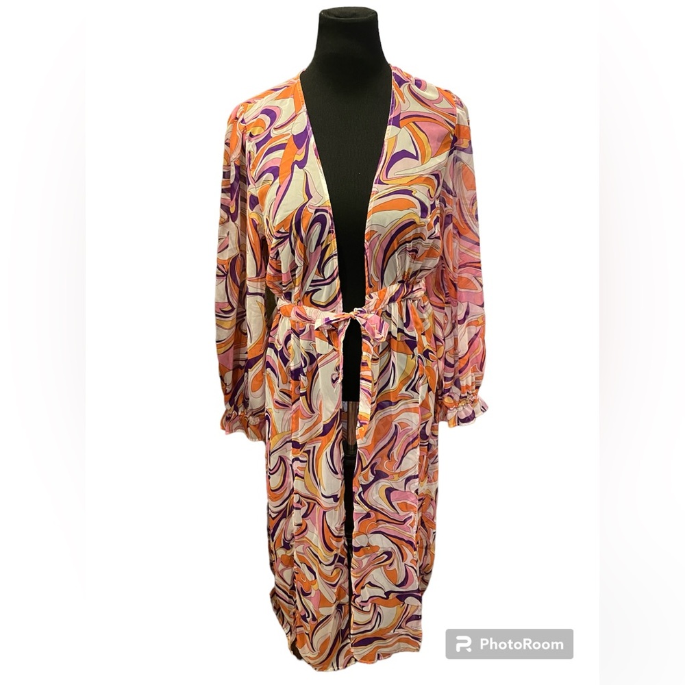 Express Pink Purple Hippie Boho Sheer Summer Duster Size M/L